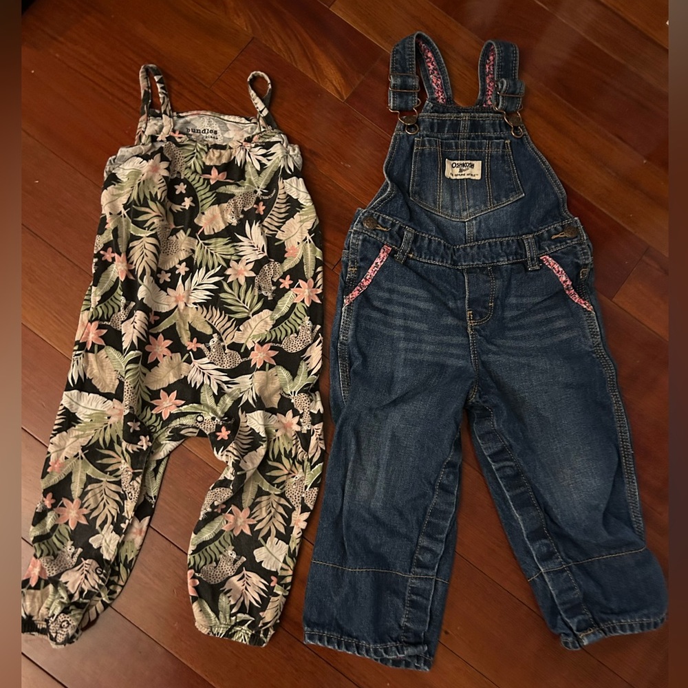 2 x 18-24 month overalls rompers - GUC - Snap closure snap crotch pants